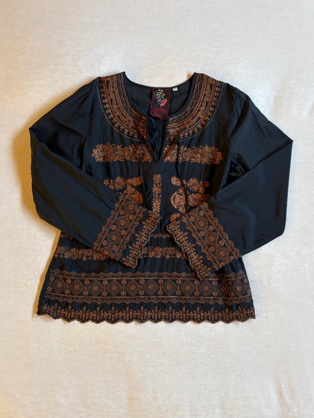 Johnny Was Silk & Cotton Embroidered Top